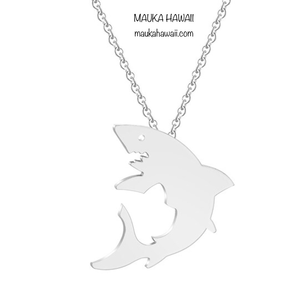 Stainless Ocean Shark Silver Silhouette Pendant Charm Necklace 18 in Chain New!